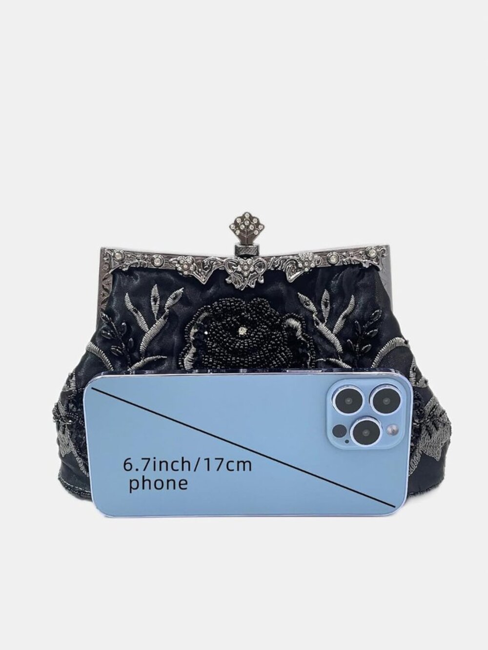 Rose Embroidered Vintage Beaded Evening Bag for Women, Elegant Handled Clutch fo - Picture 2 of 5